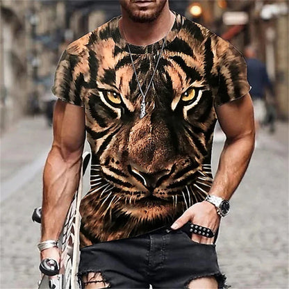 Fashionable Men's Round-neck Short-sleeved T-shirt 3D Printed Wolf T-shirt Men's Casual Sports Short-sleeved Street Top
