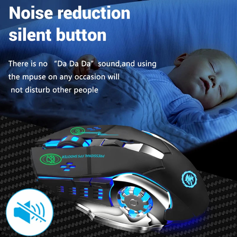 Vezeték nélküli Bluetooth egér 2.4G USB Mecha gaming egér, újratölthető, halk, háttérvilágításos, ergonomikus irodai egér, gamer kiegészítők
