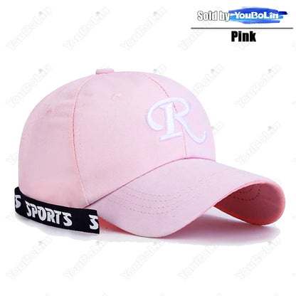 R-Buchstabe, Bandstickerei, Baumwolle, verstellbar, Baseballkappe mit festem Schirm, Sonnenhut, Trucker-Caps, Hip-Hop-Caps
