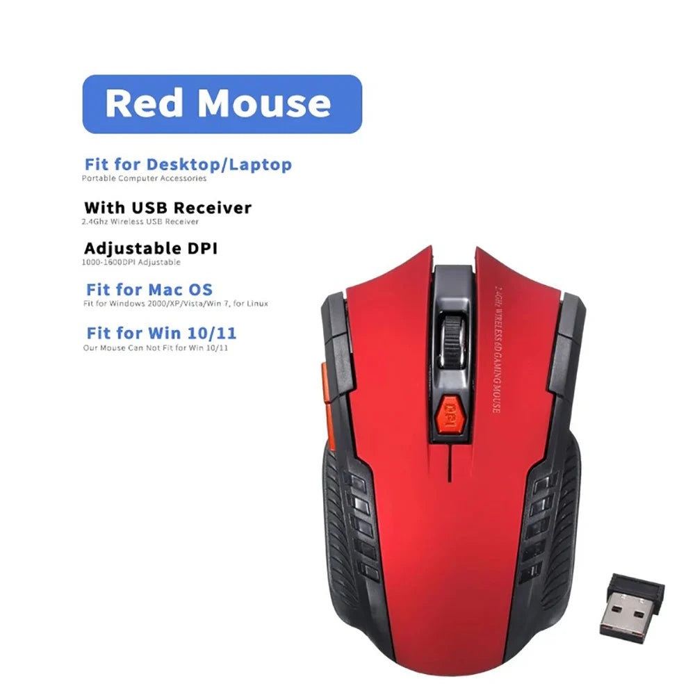 2.4GHz belaidė optinė žaidimų pelė su USB imtuvu, 2000DPI, 6 mygtukai, kompiuterio ir nešiojamojo kompiuterio priedas