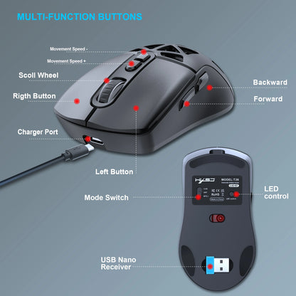 HXSJ T26 Dual Mode Gaming Mouse 2.4G+BT5.1 Wireless Mouse Gaming for Laptop 4800DPI Adjustable Ergonomic Optical Computer Gamer