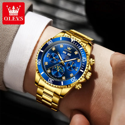 OLEVS 6729 Original Men's Watches Stainless Steel Waterproof Luminous Date Week Moon Phase Automatic Mechanical Watches for Man