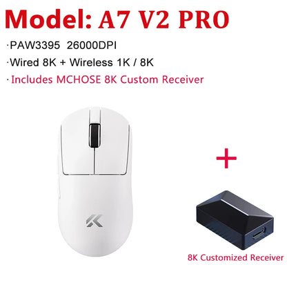 MCHOSE A7 V2 Ultra / Pro ľahká bezdrôtová herná myš s duálnou frekvenciou 8000Hz, PAW3950 TI, 42000DPI, pre PC a e-športových hráčov