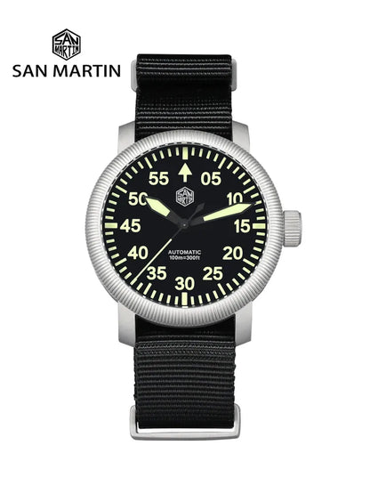 San Martin New 40mm Retro Pilot YN55 Automatic Mechanical Fashion Simple Style Men Wristwatch 100m Waterproof C3 Luminous SN0143