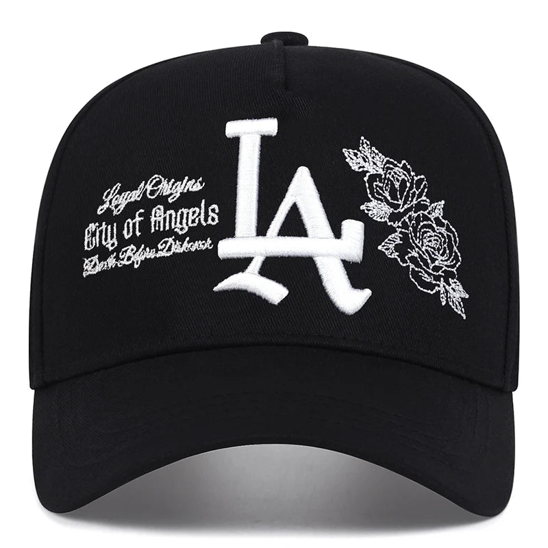 Unisex LA Rose Embroidery Snapback Baseball Caps Spring and Autumn Outdoor Adjustable Casual Hats Sunscreen Hat Sports Cap