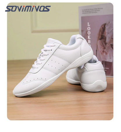 Zapatillas de baile para mujer, zapatillas deportivas planas y ligeras, zapatillas de gimnasia aeróbica de competición, zapatillas deportivas para fitness, zapatillas de baile blancas.