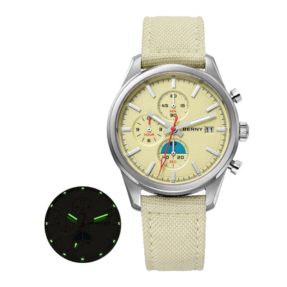 BERNY Top Quartz Chronograph Men's Watches Luminous Miyota 0S10 Sapphire AR Coated 5ATM Waterproof 2026 New Sports Men's Watches