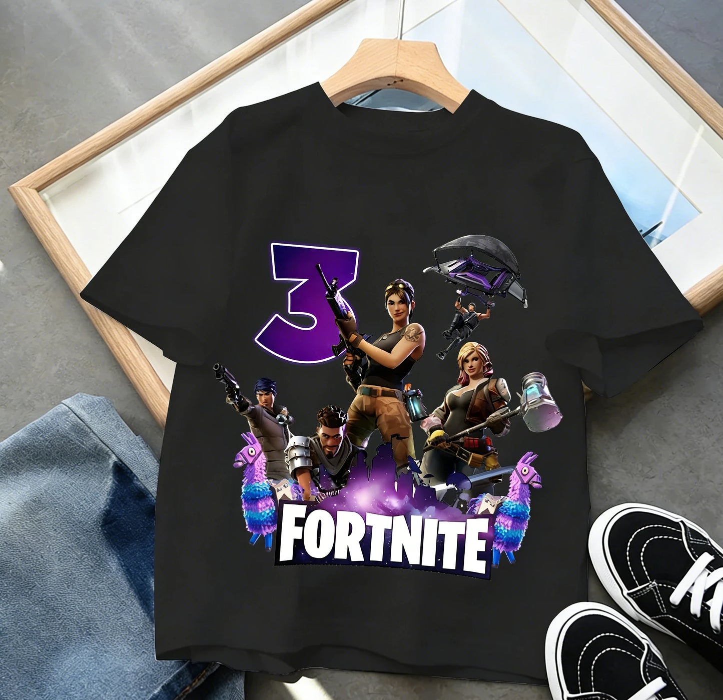 Fortnite Kinder-Geburtstagszahl-T-Shirt für Mädchen und Jungen, Sommerkleidung, Baby-T-Shirt aus Baumwolle, kurzärmliges Party-Oberteil, Geschenk für Kleinkinder