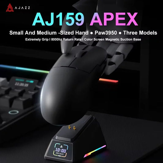 AJAZZ AJ159 APEX Wireless Gaming Mouse, Lightweight RGB Gaming Mouse with Magnetic Charging Dock, Bluetooth & 2.4GHz, Up to 30,000 DPI for PC & Laptop
