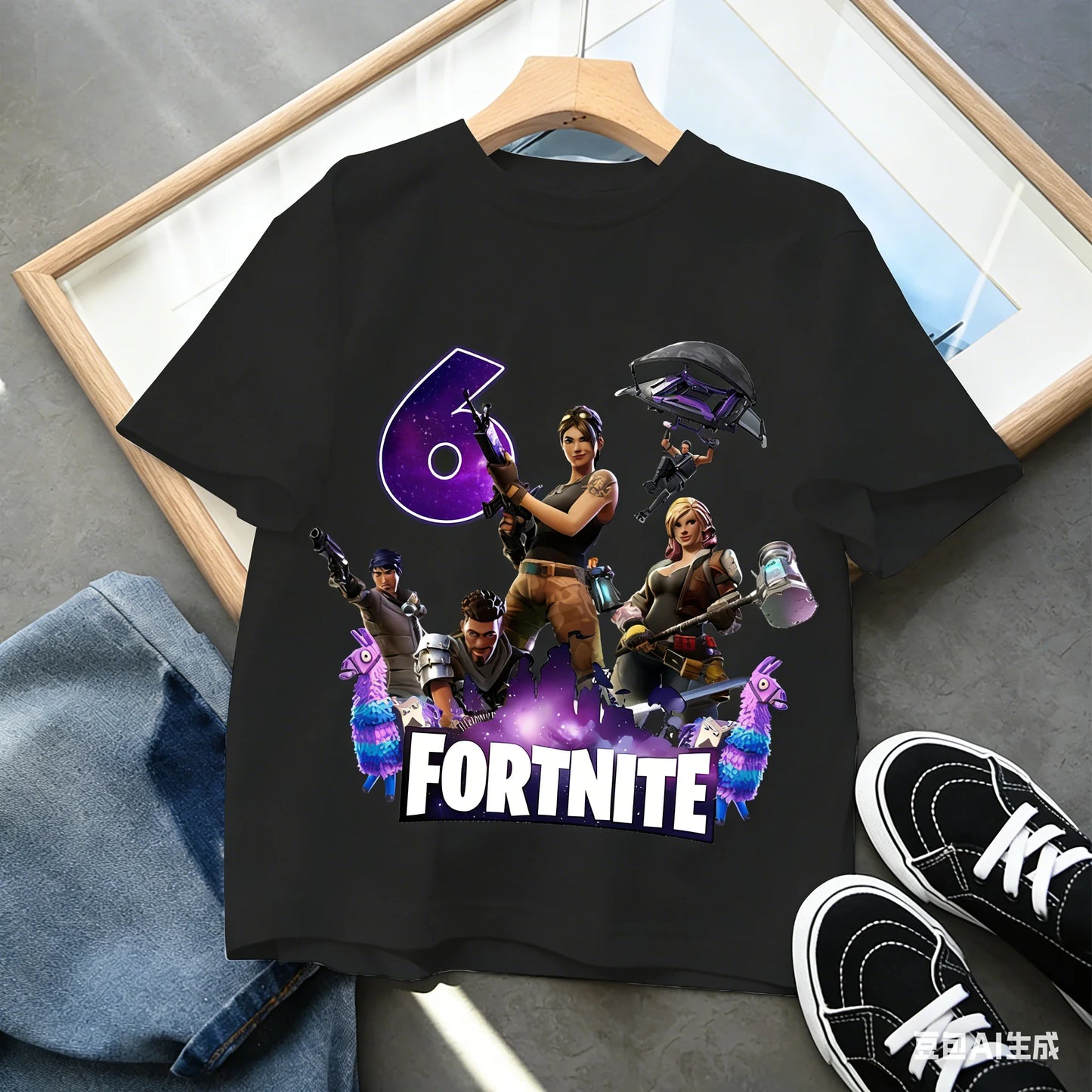 Fortnite Kinder-Geburtstagszahl-T-Shirt für Mädchen und Jungen, Sommerkleidung, Baby-T-Shirt aus Baumwolle, kurzärmliges Party-Oberteil, Geschenk für Kleinkinder