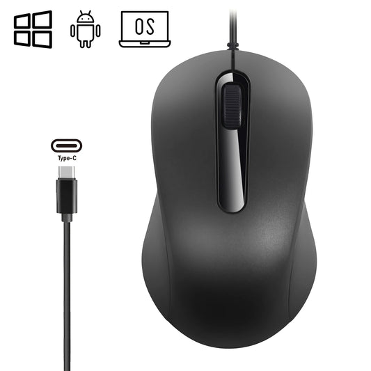 Silent 3D USB-C Wired Mouse, Ergonomic Optical Mouse 1000 DPI for PC, Laptop, MacBook, Tablet & Phone, Silent USB-C Computer Mouse for Windows, macOS & Android