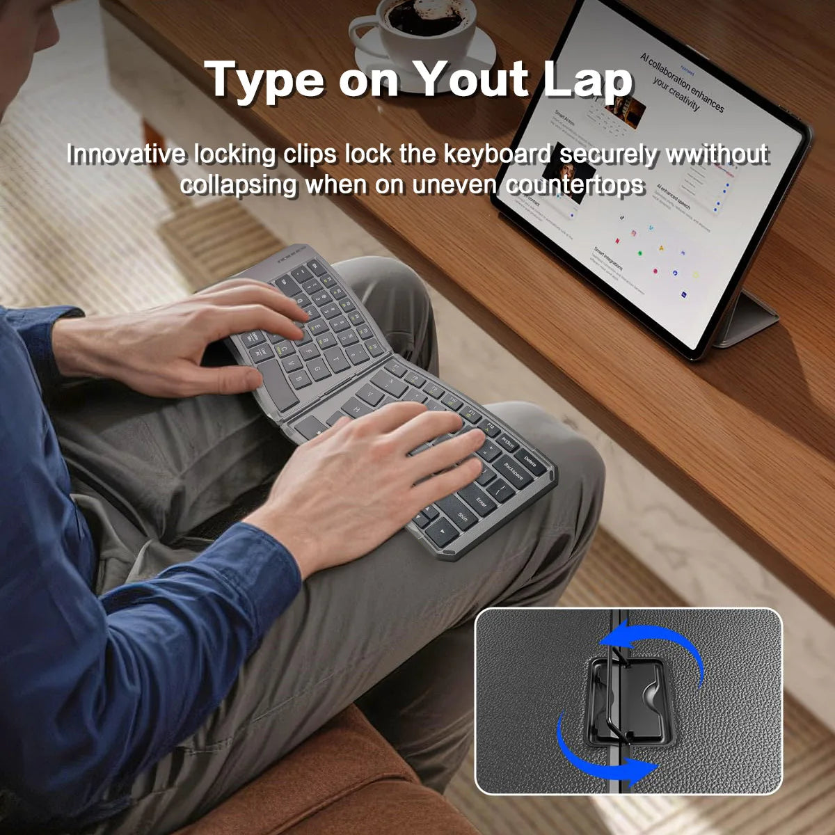 Ergonomic Foldable Bluetooth Keyboard, Split Compact Portable Keyboard for Business Travel, Folding Rechargeable Wireless Keyboard