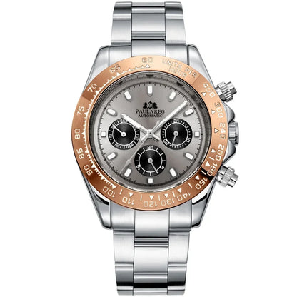 Automatic Mens Watch Self Wind Mechanical Gold Stainless Steel Glacier Ice Blue Dial Chestnut Brown Bezel Luminous Men Watches