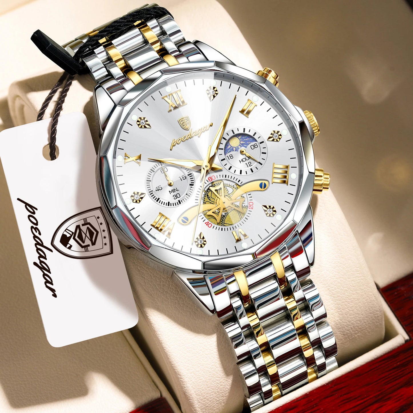 POEDAGAR Luxury Fashion Men Clock Waterproof Luminous Chronograph Male Watch Stainless Steel Quartz Business Men's Watches Reloj