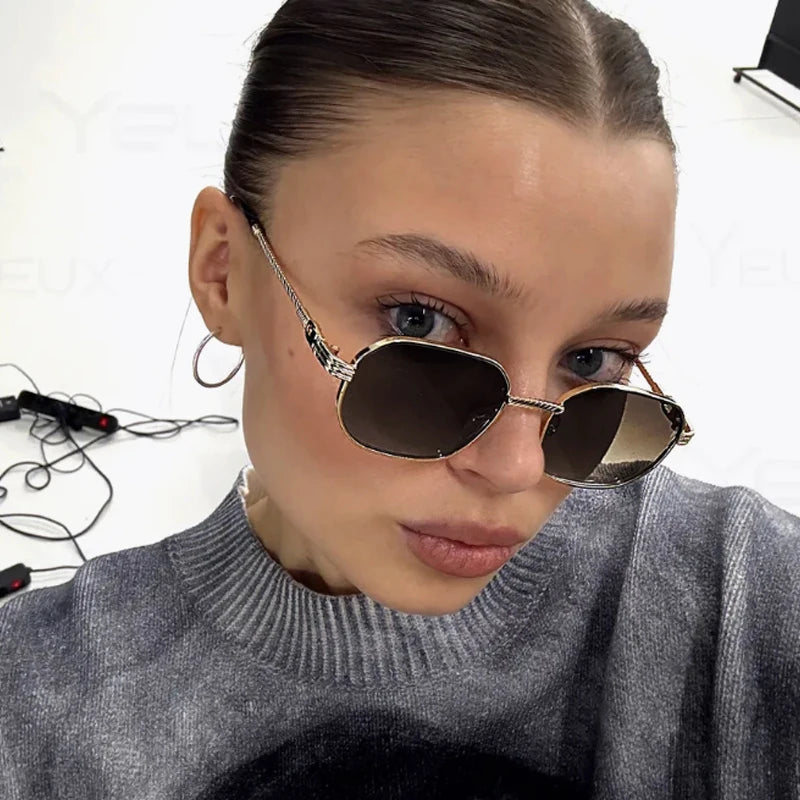 1/3pcs Fashion Rectangle Sunglasses Women UV400 Thread Design Metal Frame Sun Glasses Trendy Punk Style Black Gold Shade Unisex