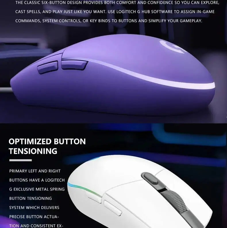 Logitech G203 LIGHTSYNC Mouse Wired 8000 DPI Sensor RGB Sync 6 Buttons Mechanical Tensioning Office-Gaming Dual-Use