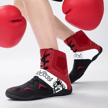 2026 Professional Boxing Shoes Big Size Wrestling Shoes Lightweight Outdoor Male Gym Training Sneakers White Red Man