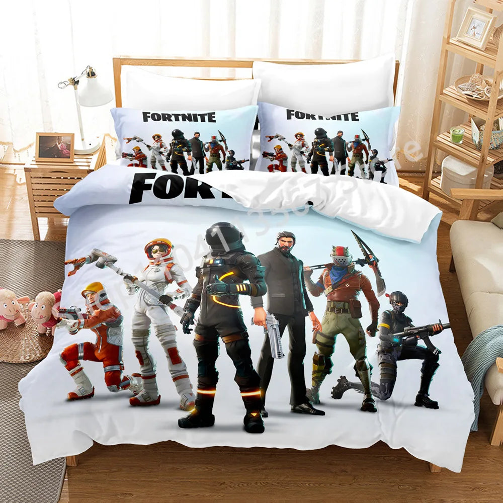 Battle Royale F-Fortnite 3PCS Bedding Set Kids Duvet Cover Quilt Pillowcase Double Size Victory Game Bedroom Linen Decoration