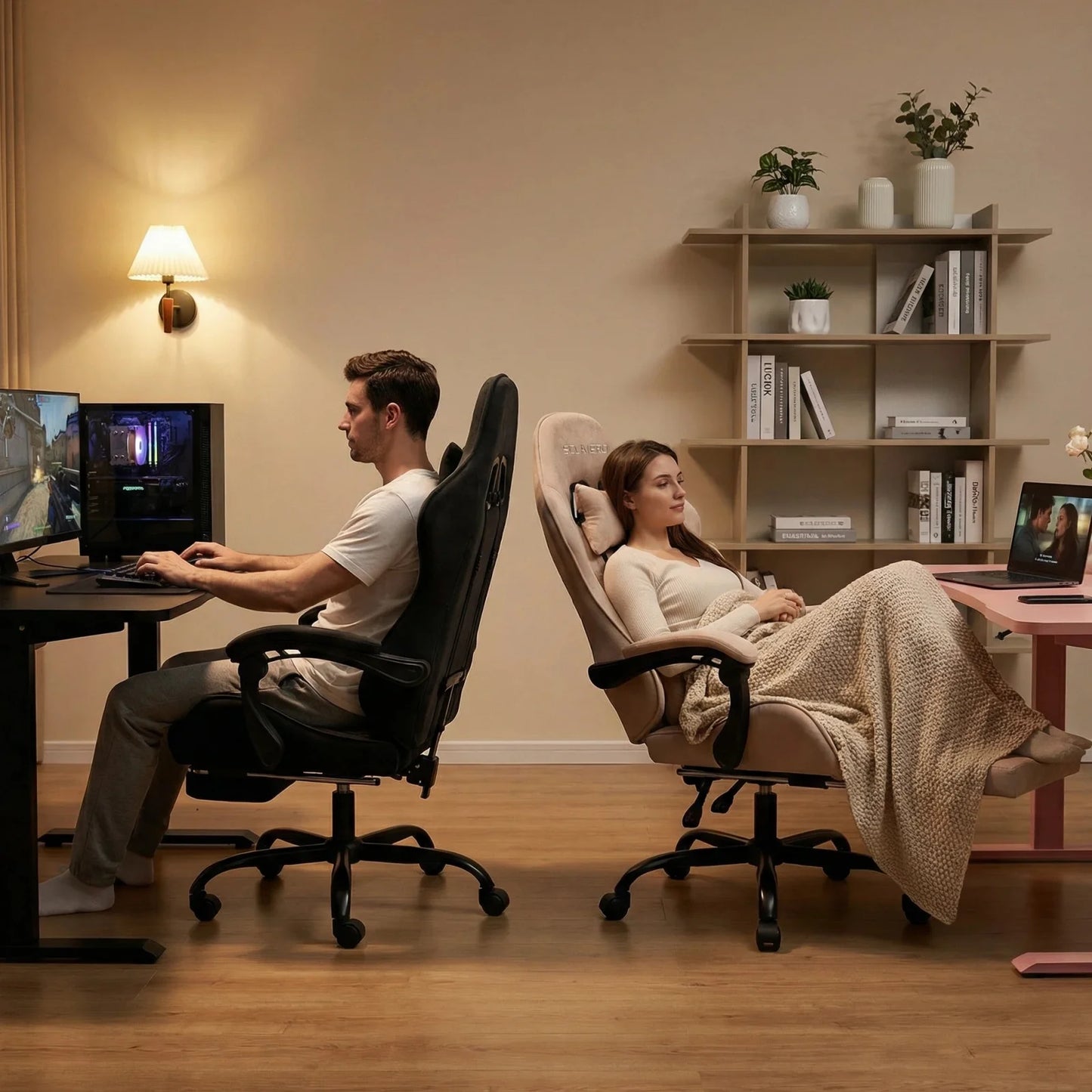 Massage Gaming Chair, Computer Office Chair with Comfy Fabric, Height Adjustable Game Chair with 360° Swivel Seat and Headrest