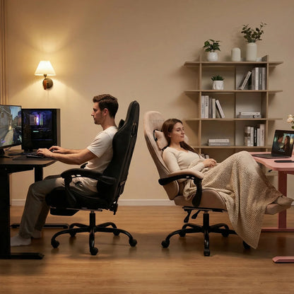 Massage Gaming Chair, Computer Office Chair with Comfy Fabric, Height Adjustable Game Chair with 360° Swivel Seat and Headrest