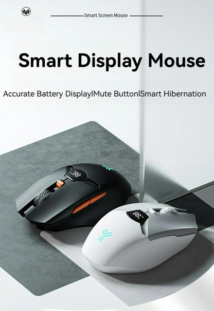 Bezprzewodowa mysz Bluetooth 2.4G z wyświetlaczem, akumulatorem 600mAh o dużej pojemności i cichymi przyciskami do gamingu oraz pracy biurowej