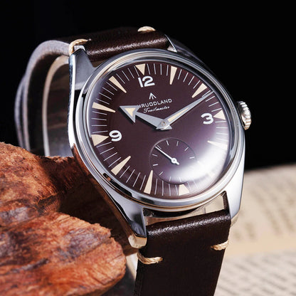 Hruodland F033 Retro Classi Quarrz Men's Watches VD78 Movement Stainless Steel Black Brown Leather Strap Wristwatches