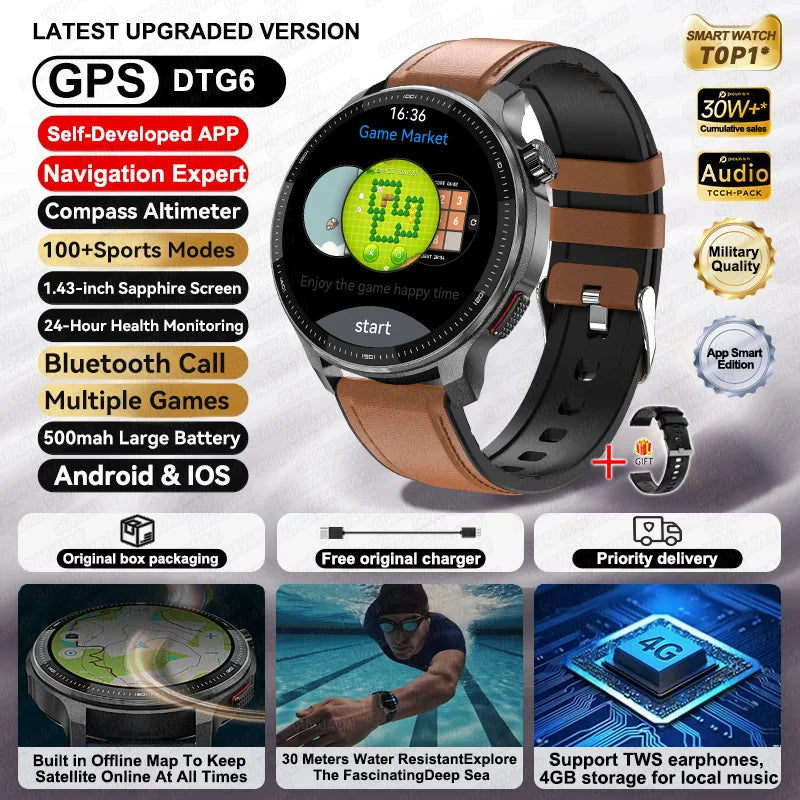 New 4GB Storage Smart Watch GPS Offline Map Local Music Video 200+Custom Dial Swim Outdoor Sport Explosion-proof Military Watchs