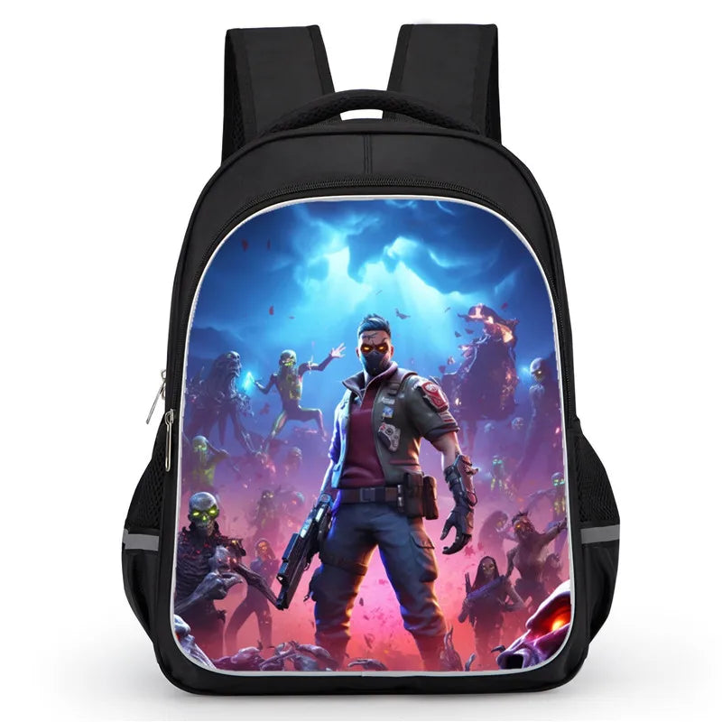 16 Inch Fortnite Cartoon Backpack Unisex for Boys Girls with Dual Zippers Large capacity lightweight student backpack