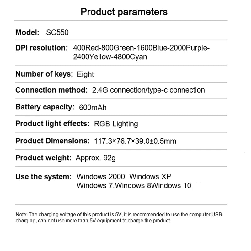 AULA SC550 žaidimų pelė, 2.4G belaidė makro pelė su RGB apšvietimu, ergonomiško dizaino e. sporto pelė, PC priedai