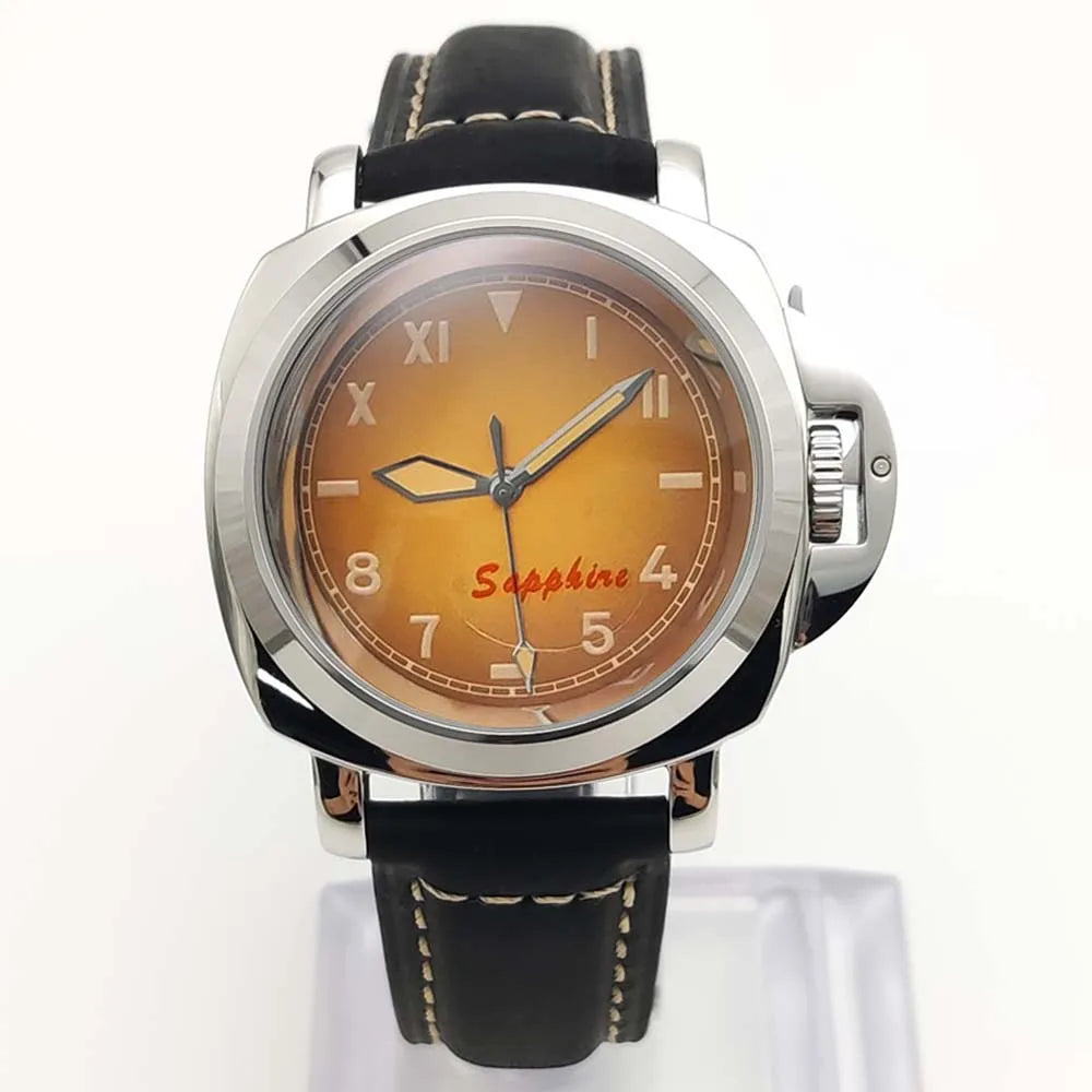 Parnsrpe Men's Automatic Mechanical NH35 Watch Polished Case Sapphire Glass Leather Strap 40mm Men's Watch