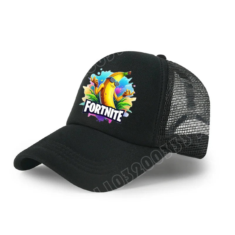 Fortnite-baseballkasket med tegneserieagtigt spilprint til børn, åndbar mesh-sommerkasket med justerbar skygge, fødselsdagsgave til børn