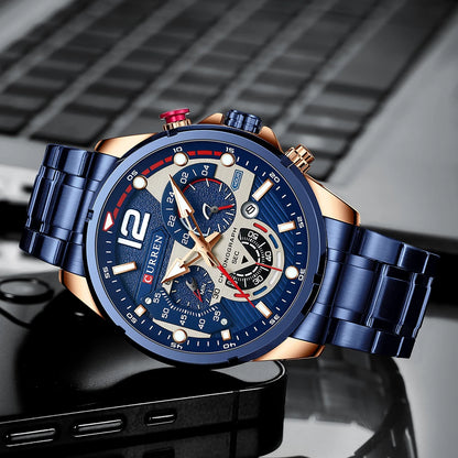CURREN Watches Men's Sport Quartz Chronograph Wristwatches Luxury Stainless Steel Clock with Luminous Watch Relogio Masculino