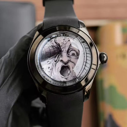 KAFYASE Fashion Earth  Bubble Rubber Automatic Watches Luxury Men 46mm Mechanical Wristwatches Art Eye Ball Dial Classic Watch