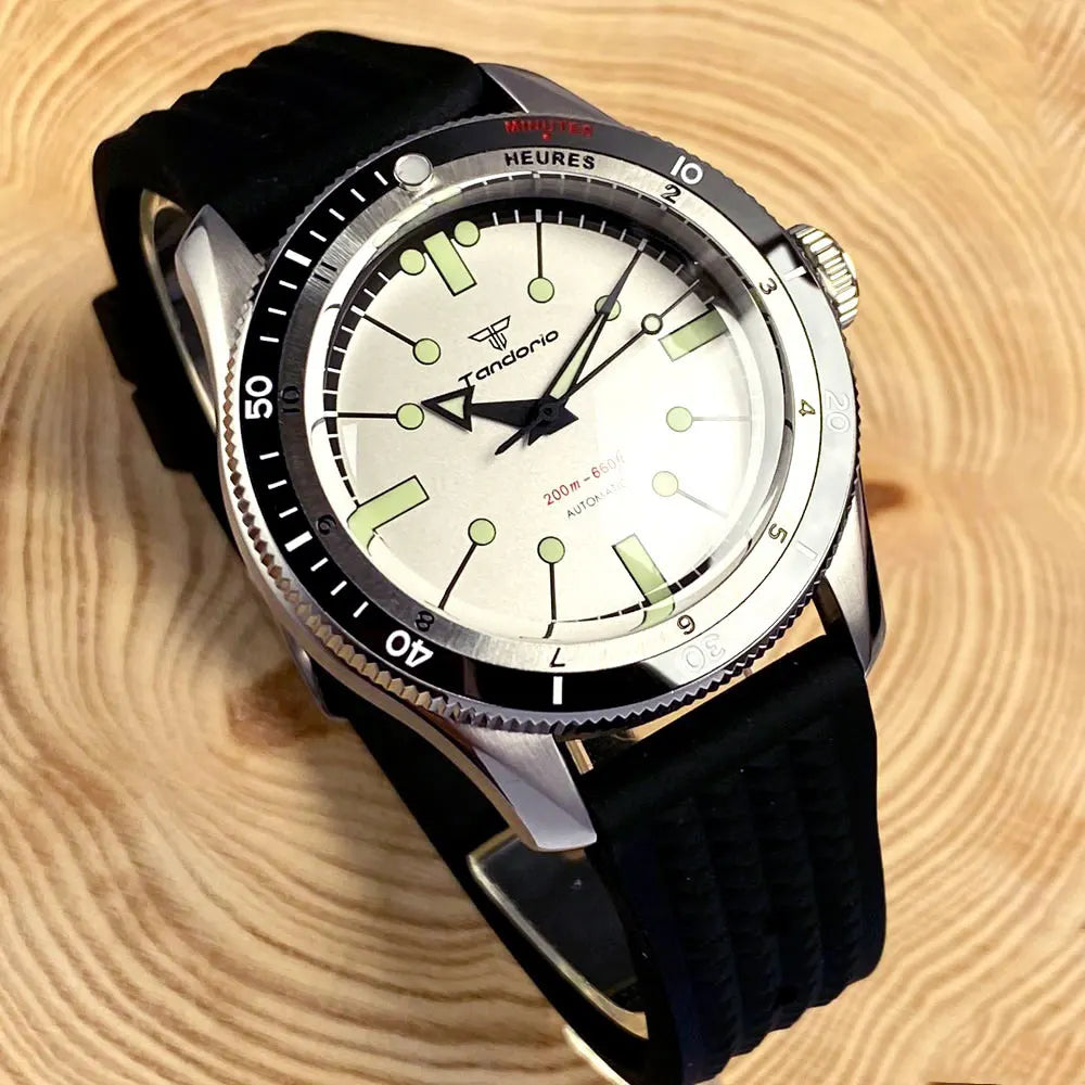 Tandorio Red Blue 40mm PT5000 Japan NH35A Mechanical Automatic Dive Men Watch 20ATM Waterproof Domed Sapphire Screw Crown Reloj