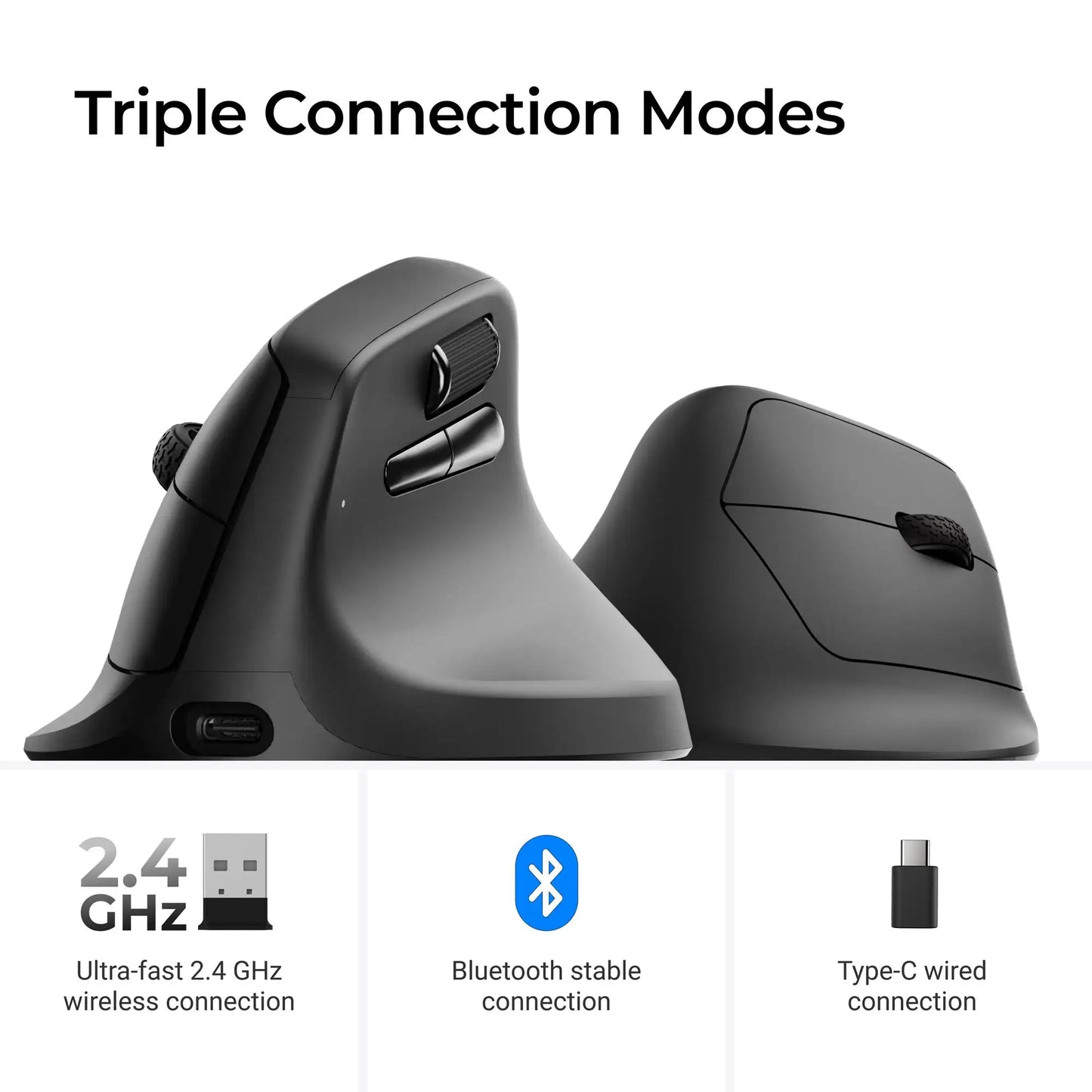 Keychron M5 безжична ергономична мишка, оптична, 8K Polling Rate, 2.4GHz и Bluetooth, Type-C, 3950 сензор