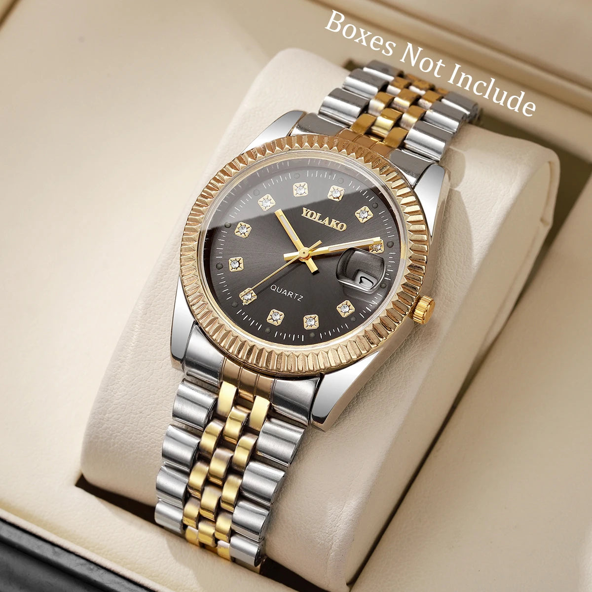 Luxury Men Business Watches Fashion Rhinestone Steel Calendar Quartz Watch Reloj Hombre Clock Gift（Without Box）