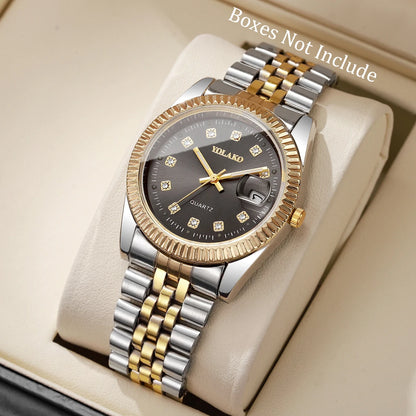 Luxury Men Business Watches Fashion Rhinestone Steel Calendar Quartz Watch Reloj Hombre Clock Gift（Without Box）