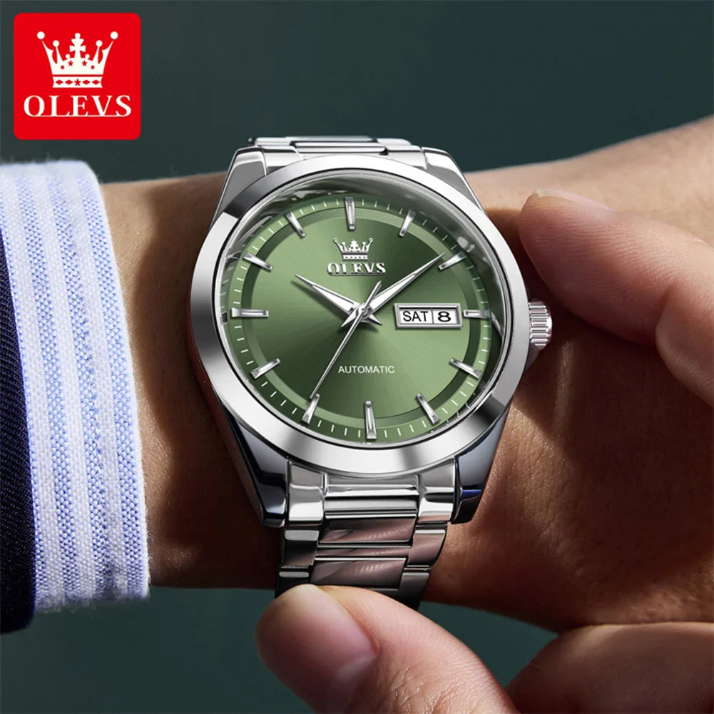 OLEVS 7090 Mens Watch Luxury Original Automatic Mechanical Watch Chronograph Week Date Watches For Man Waterproof Luminous