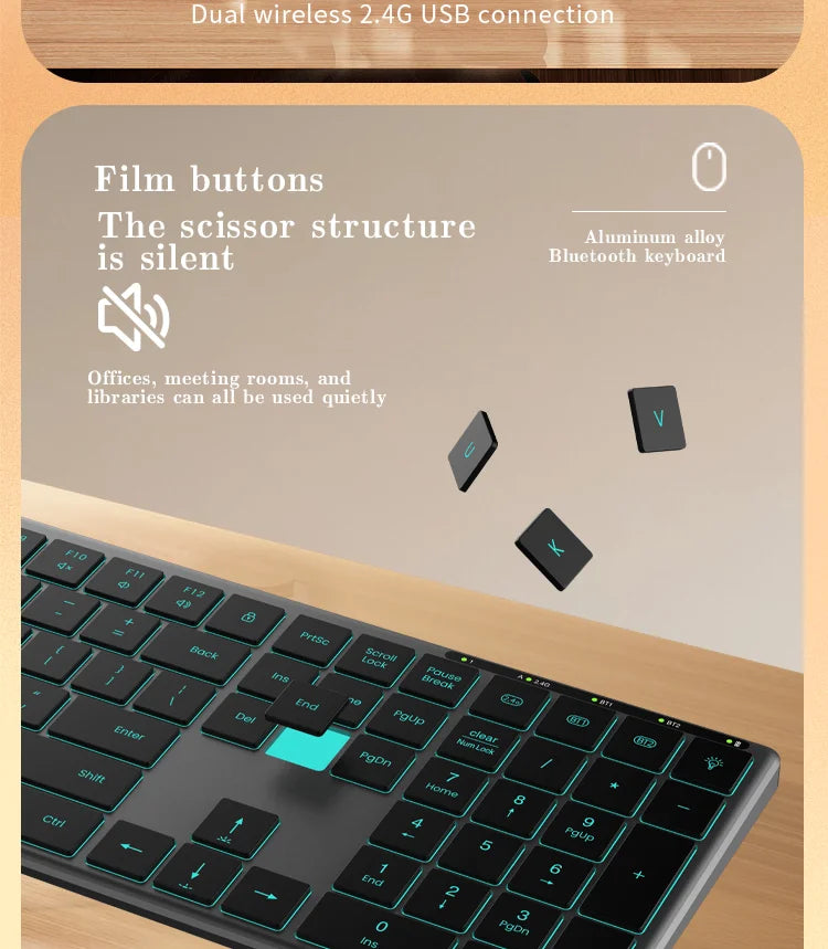 Backlight Bluetooth Keyboard Multi-Device Full Size Wireless Keyboard with Number Pad, Rechargeable Slim Multimedia Keyboard