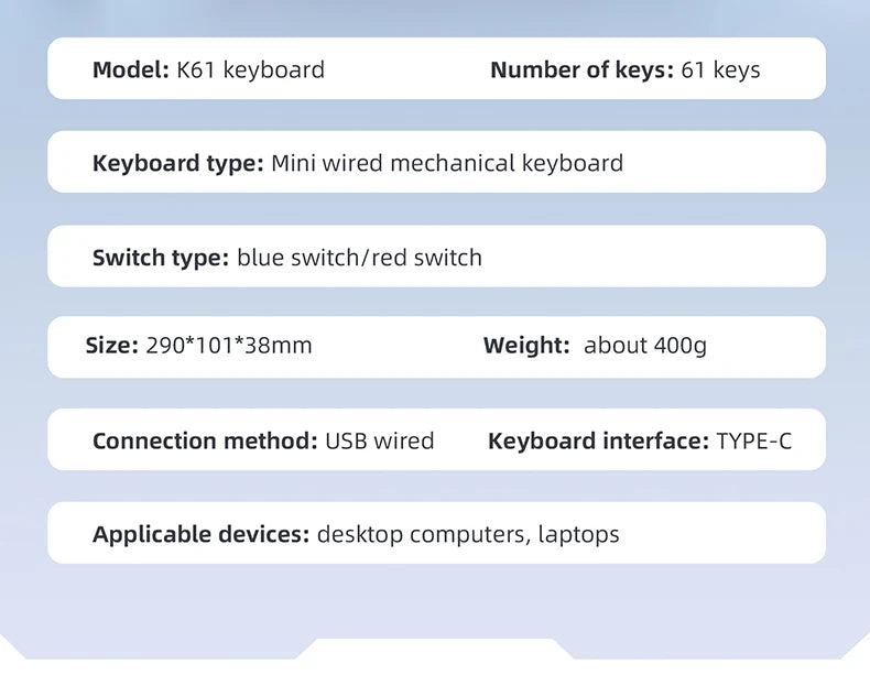 APAYADO K61 Mini 60% Gaming Keyboard 61-Key, Wired, Portable, RGB Lighting, Red/Blue Switch, Black/White/Red Colors