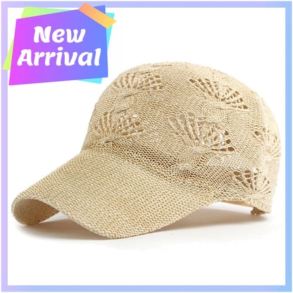 Summer Glossy Openwork Knit Baseball Cap for Women,Outdoor Sun Protection Hat Breathable Flattering Versatile