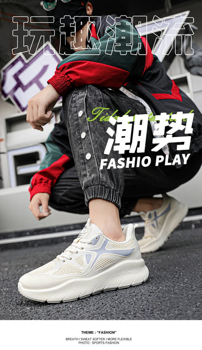 Fashion Platform Men's Running Shoes Trendy Casual Knit Breathable Orange Sneakers Men Outdoor Sports Non-slip Jogging Shoes Man