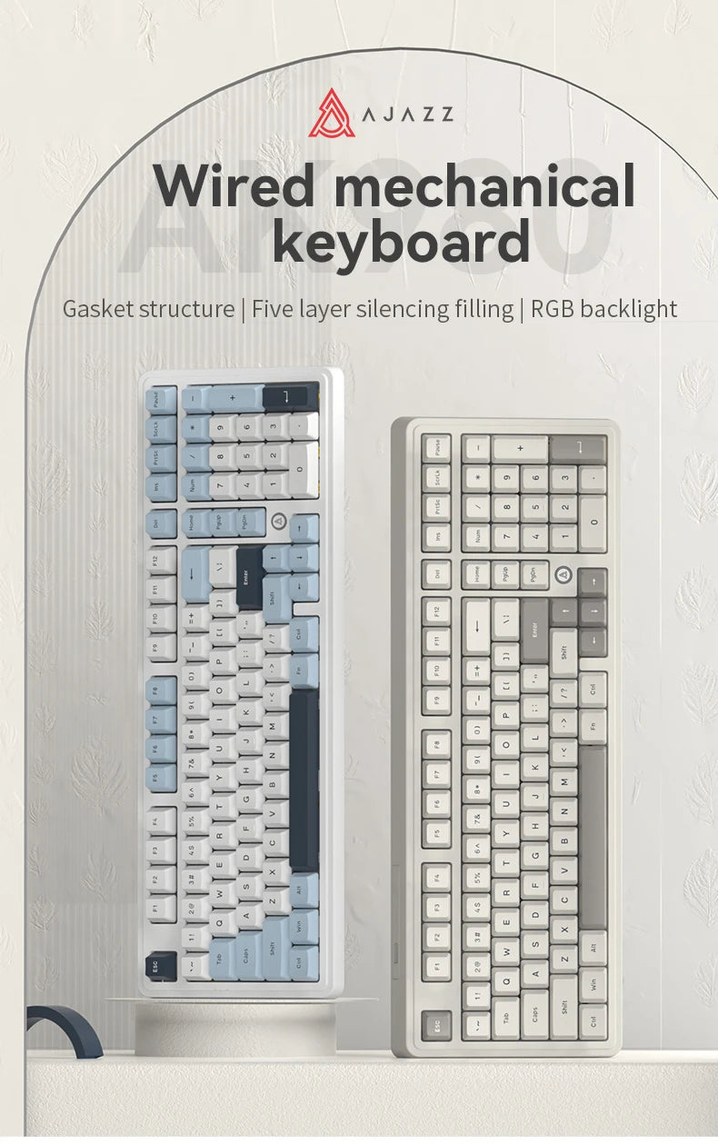 AJAZZ AK980 Wired Mechanical Keyboard Hot Swap Gasket RGB Low Noise Ergonomics Office Gaming Keyboard Customized PC Accessories