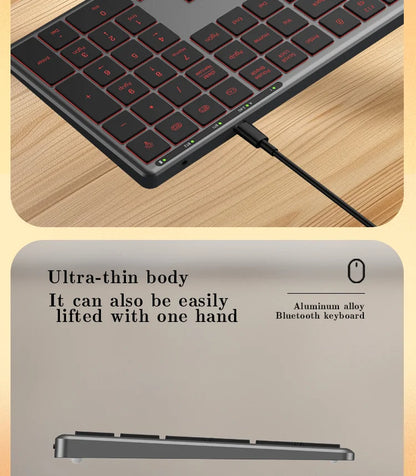 Backlight Bluetooth Keyboard Multi-Device Full Size Wireless Keyboard with Number Pad, Rechargeable Slim Multimedia Keyboard