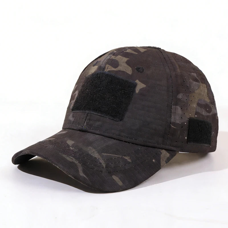Casquette de baseball fonctionnelle de camouflage pour l'extérieur 1PC ! Tissu à séchage rapide + autocollant à personnaliser : un incontournable pour les adeptes de la mode tactique.