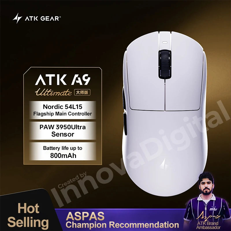 ATK Dragonfly A9 Ultimate Ασύρματο Gaming Mouse A9 Air PAW3950 Εξαιρετικά Ελαφρύ Εργονομικό Ποντίκι E-sports για Gamer FPS CSGO A9 Ultra