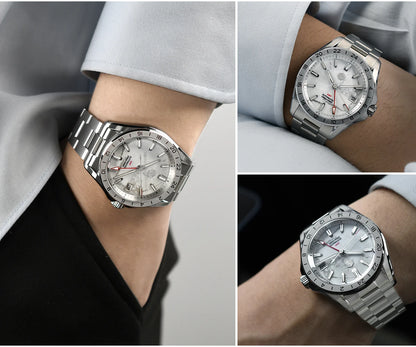 Relógio de Luxo para Homem San Martin 39mm com Mostrador em Pedra Aventurina, NH34 GMT Automático Mecânico, Safira, Impermeável e Luminescente SN0129