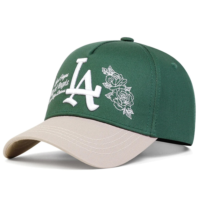 Unisex LA Rose Embroidery Snapback Baseball Caps Spring and Autumn Outdoor Adjustable Casual Hats Sunscreen Hat Sports Cap