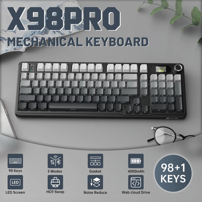 ATTACK SHARK X98PRO Tri-mode Gasket Mechanical Keyboard with TFT Screen & Knob, 99Keys Layout, 5-Layer Foams, Hot-Swap, RGB