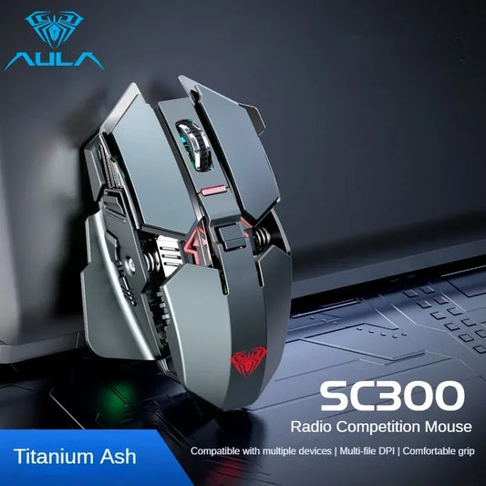 AULA SC300 Wireless Gaming Mouse, Rechargeable Ergonomic Gaming Mouse with Side Keys, Adjustable DPI, 2.4GHz Mecha Style RGB Gamer Mouse